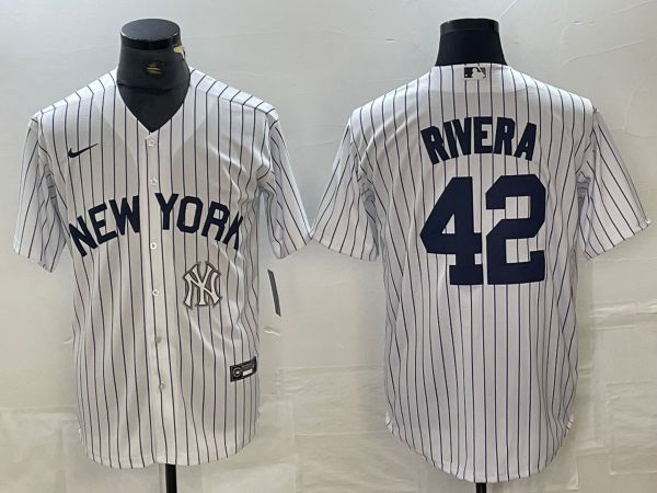 Men New York Yankees #42 Rivera White Stripe Game Nike 2024 MLB Jersey style 2->new york yankees->MLB Jersey
